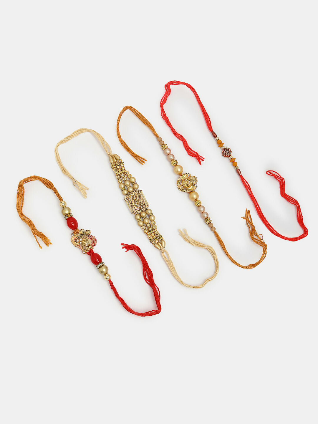 NVR Men Set of 4 Multicolor Stone-Studded Ganesh Rakhi With Roli Chawal & Chocolate | Swadesiicart