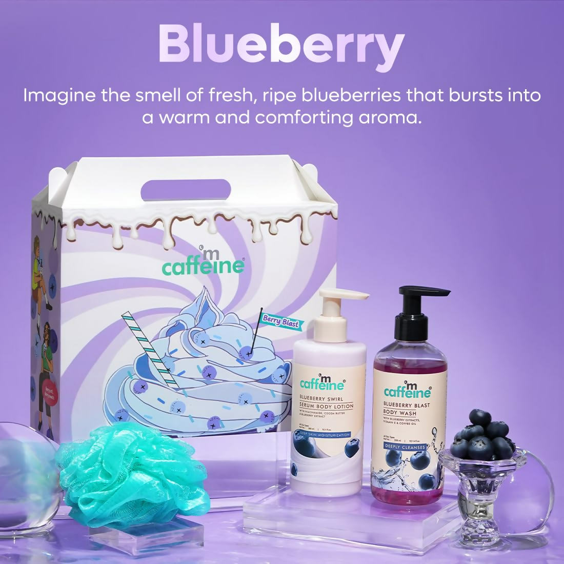 mCaffeine Blueberry Escape Bath & Body Gift Kit Set - Swadesiicart
