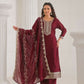 Ethnic Festive Wear Vichitra Silk Wine Stitched Suit With Dupatta - Tanisha | Swadesiicart
