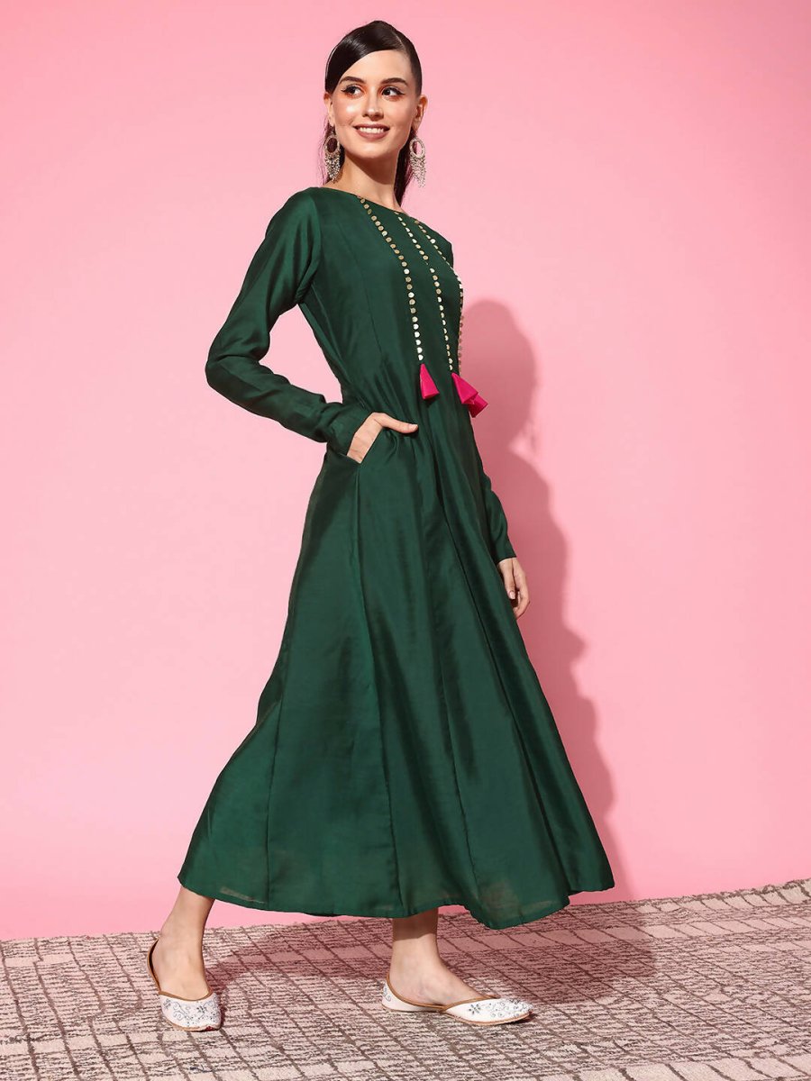 Ahalyaa Women's Traditional wear Ethnic Dress - Green | Swadesiicart