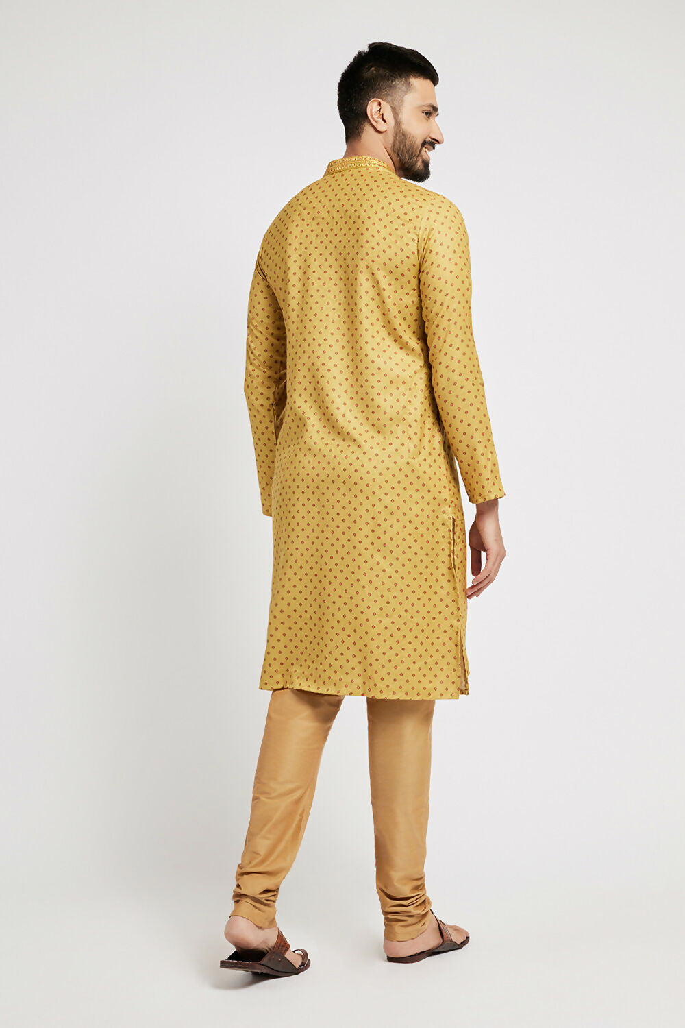 Ethnic India Yellow Men's Kurta Abstract Polyester | Swadesiicart