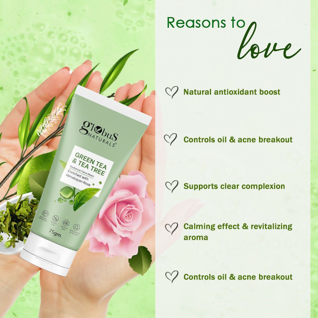 Globus Naturals Green Tea & Tea Tree Face Wash | Swadesiicart