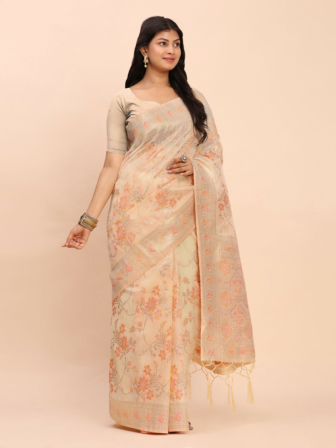 Shree Shyam Fashion Linen Cotton Off White Saree
