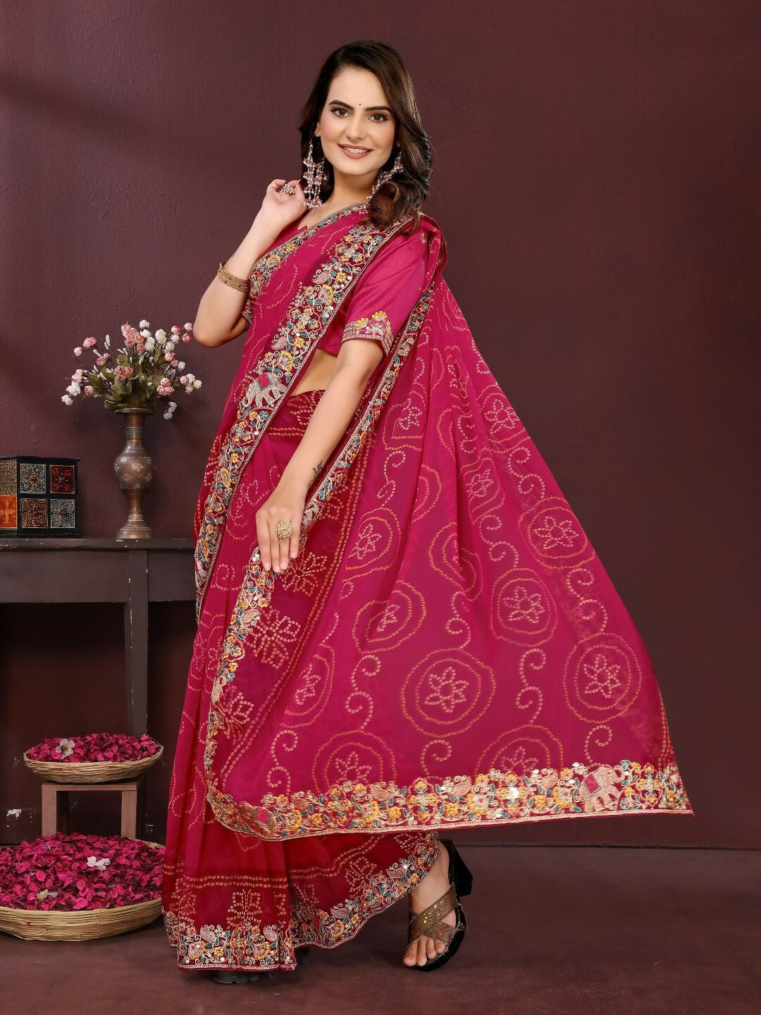 Ai Fashion Magenta Georgette Digital Print Party Wear Saree