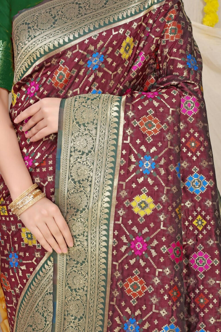 Jyoti Fashion Women's Wine Patola Silk Zari Woven Saree with Blouse | Swadesiicart