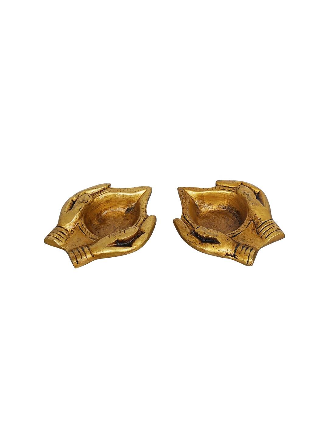 eCraftIndia 2 Pcs Lady Hand Holding Brass Diyas | Swadesiicart