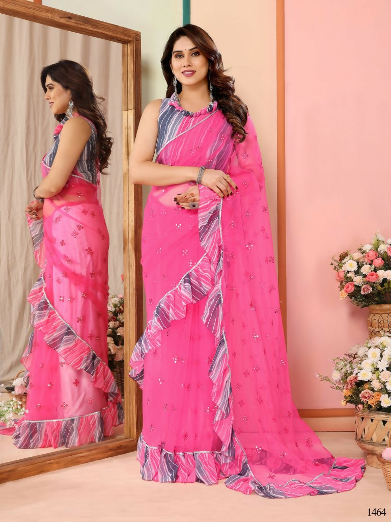 Partywear Designer Pink Net Fancy Saree - Dyuti | Swadesiicart