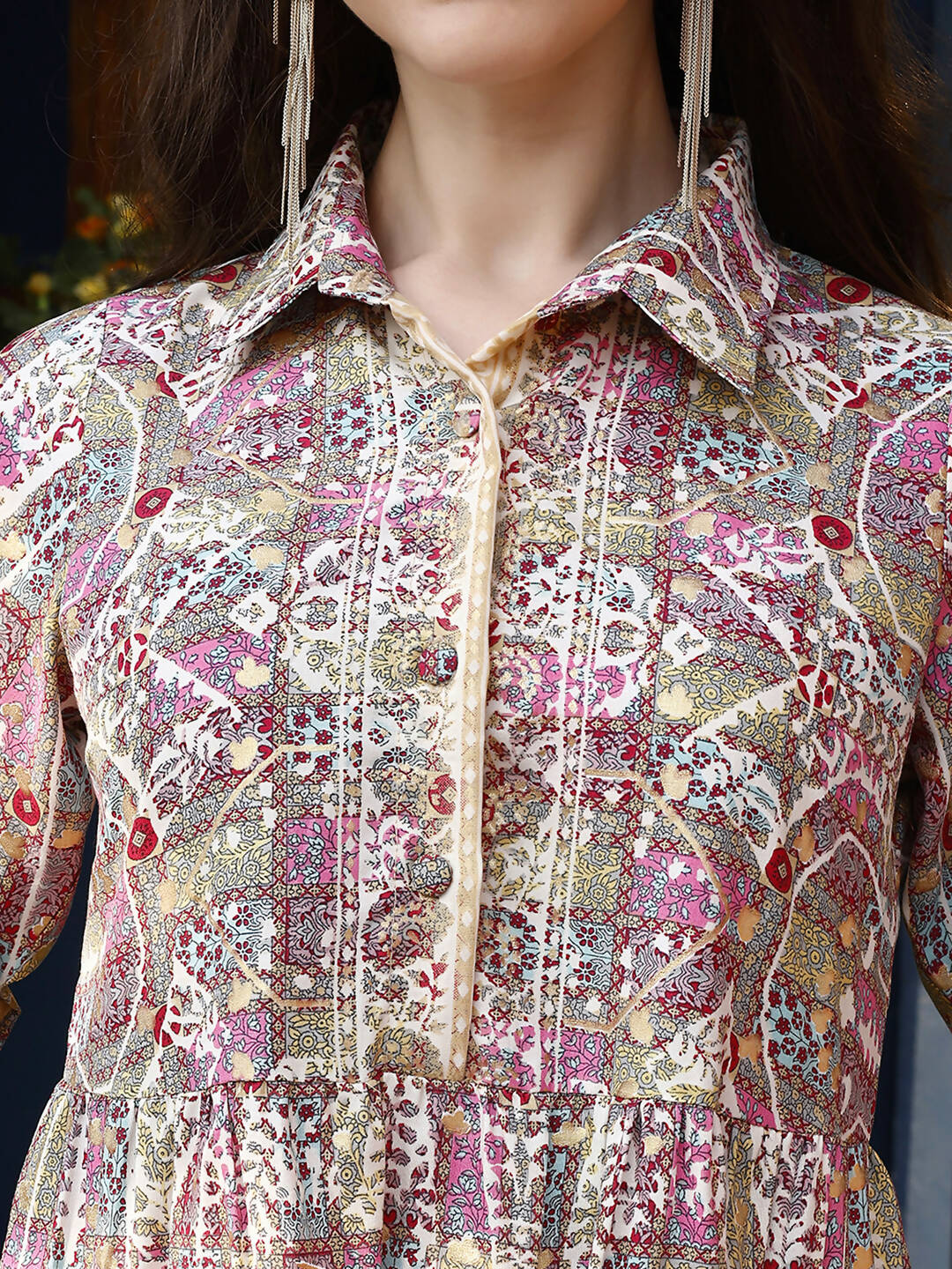 Pink & Beige Rayon Floral Printed Top with Matching Bottom - Eesha - Swadesiicart