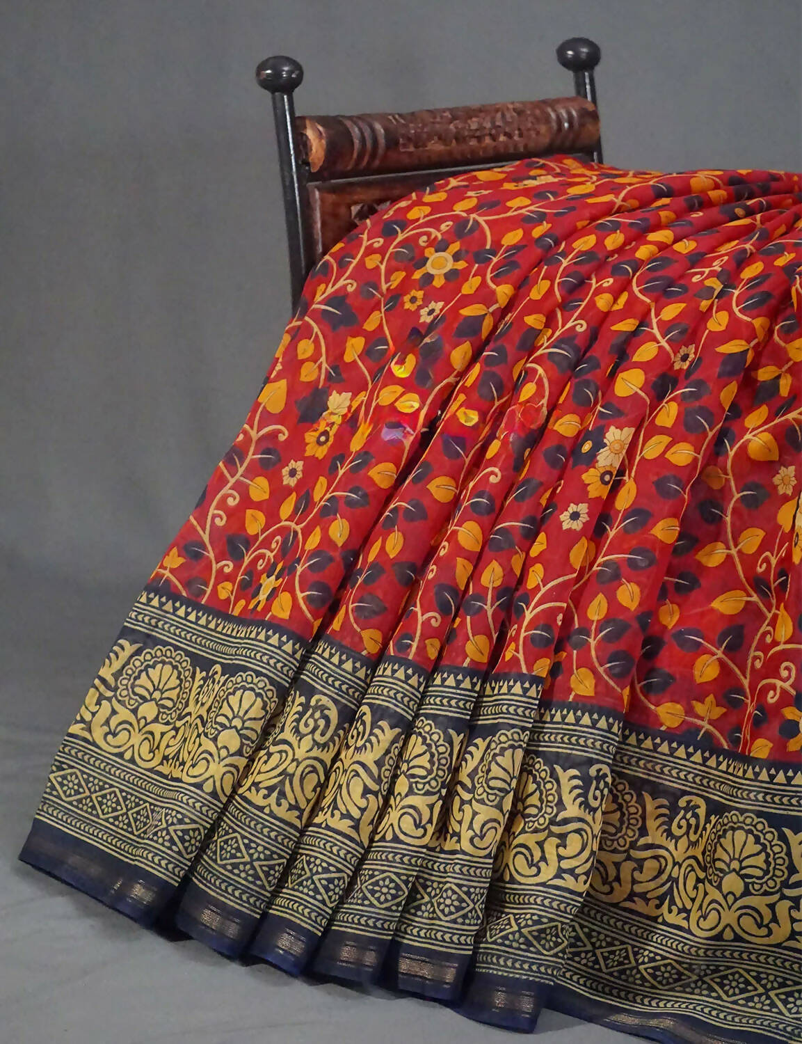 Shades of Red Kalamkaari Semi Chanderi Saree By Gayathri Reddy Designer Studio | Swadesiicart