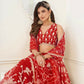 Aastha Fashion Red Butterfly Net White Cotton Thread Work And Sequence Work Embroidery Wedding Wear Lehenga Choli