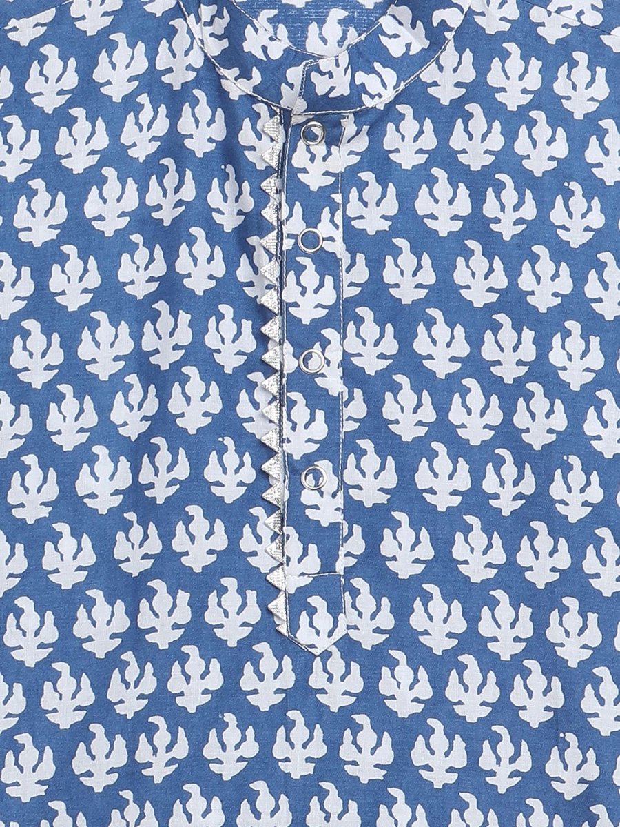 Ahalyaa Boys Blue Pure Cotton Porcian Print Kids Kurta Churidar Set | Swadesiicart