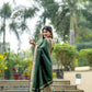Vishnu Weaves Women's Green Raw Silk Saree with Blouse - Swadesiicart