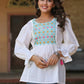 Juniper Women's White Cotton Dobby Solid With Multi Color Embroidered Tunic | Swadesiicart