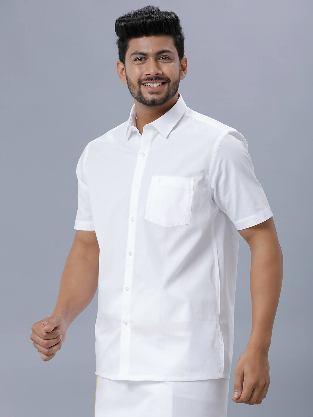 Ramraj Cotton Mens Half Sleeve Formal Poly Cotton White Shirt | Swadesiicart