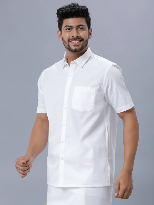 Ramraj Cotton Mens Half Sleeve Formal Poly Cotton White Shirt | Swadesiicart