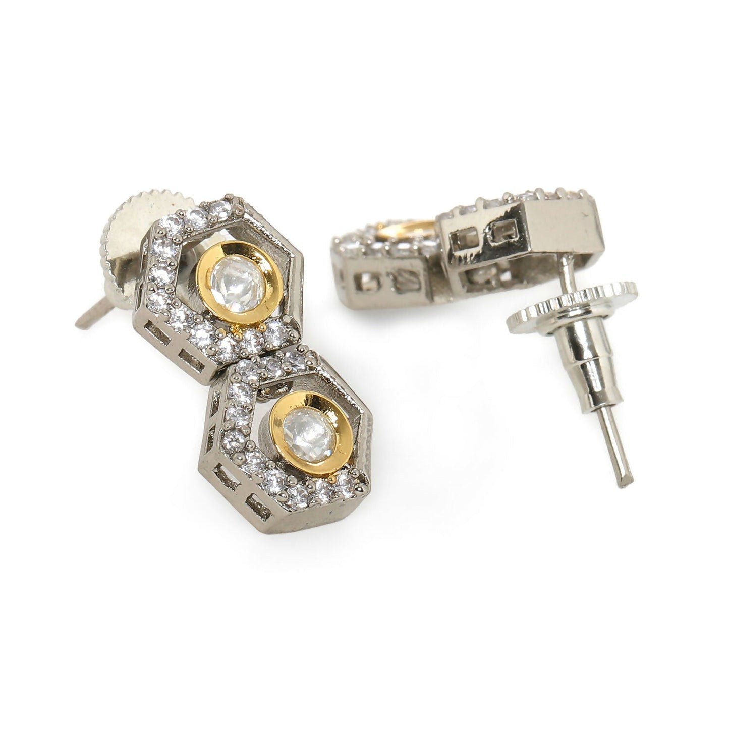 Duet Silver and Gold Earrings (Silver) - Ruby Raang - Swadesiicart