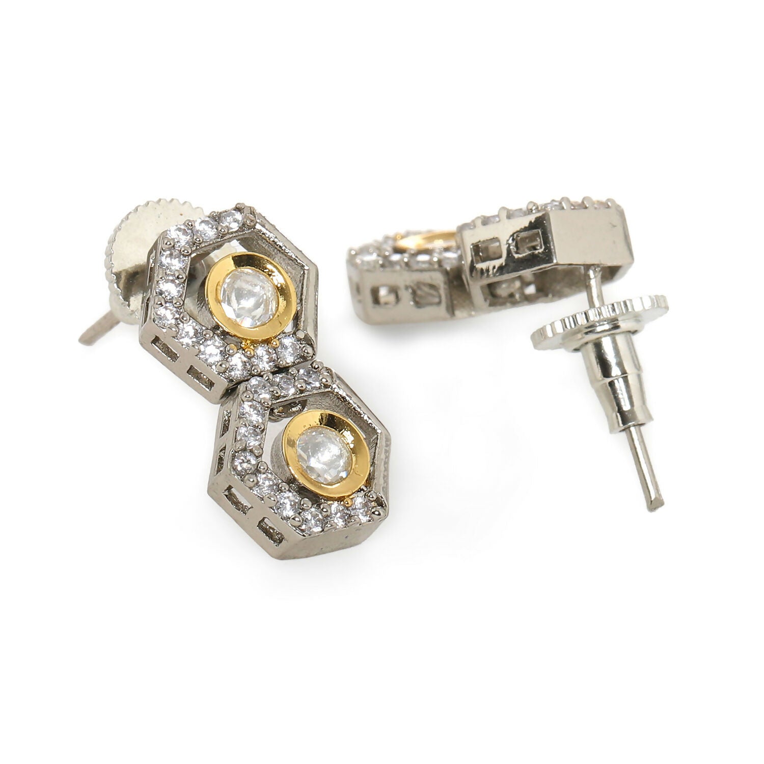 Duet Silver and Gold Earrings (Silver) - Ruby Raang - Swadesiicart