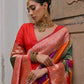 Vishnu Weaves Women's Red Banarasi Silk Zari Woven Saree with Blouse - Swadesiicart