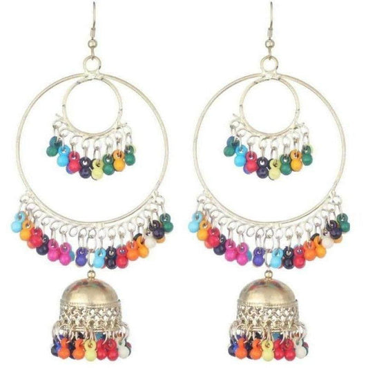 MS Fashion India Oxidized Silver Two Layered Hoop And Bali Earrings For Girls And Women | Swadesiicart