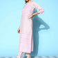 Ahalyaa Women's Beige Cotton Blend Printed Kurta Pant Set | Swadesiicart