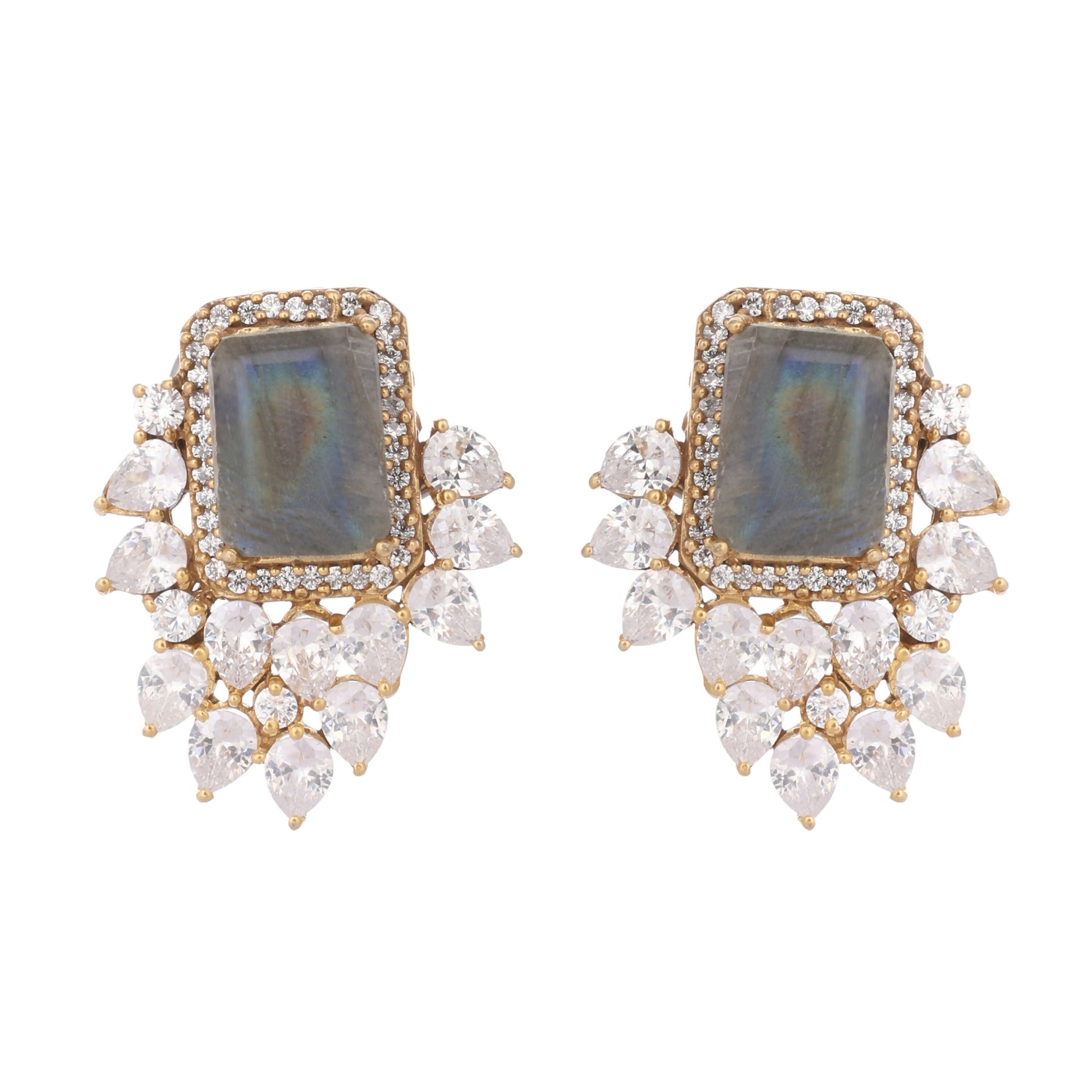 Nuyug 22K Gold Plated Labradorite Stone Contemporary Stud Earrings | Swadesiicart