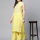 Ahalyaa Women Yellow Colour Pure Cotton Glitter Print Kurta Palazzo Set | Swadesiicart