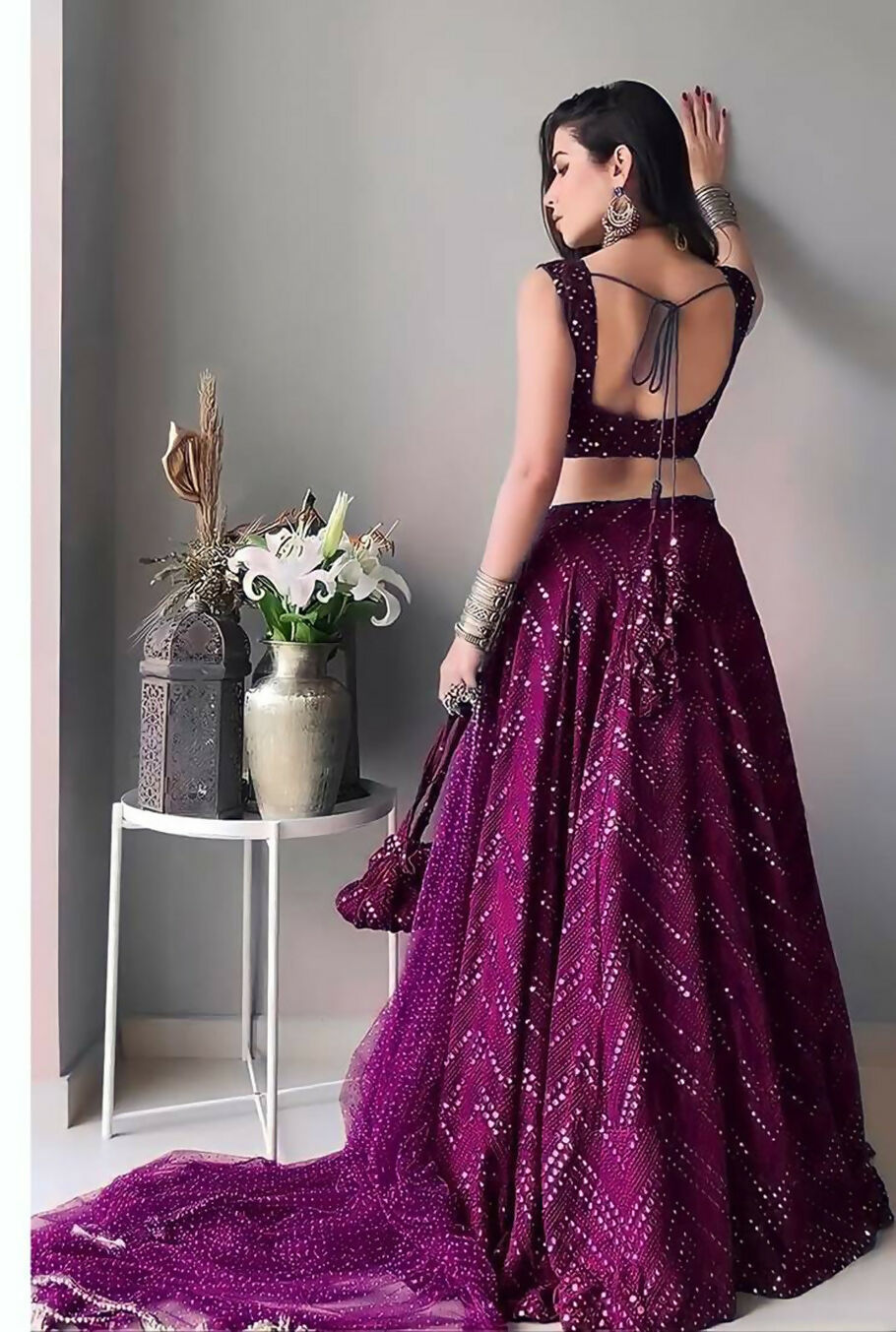 Jyoti Fashion Wine Thread Embroidery Faux Georgette Designer Lehenga Choli with Dupatta | Swadesiicart