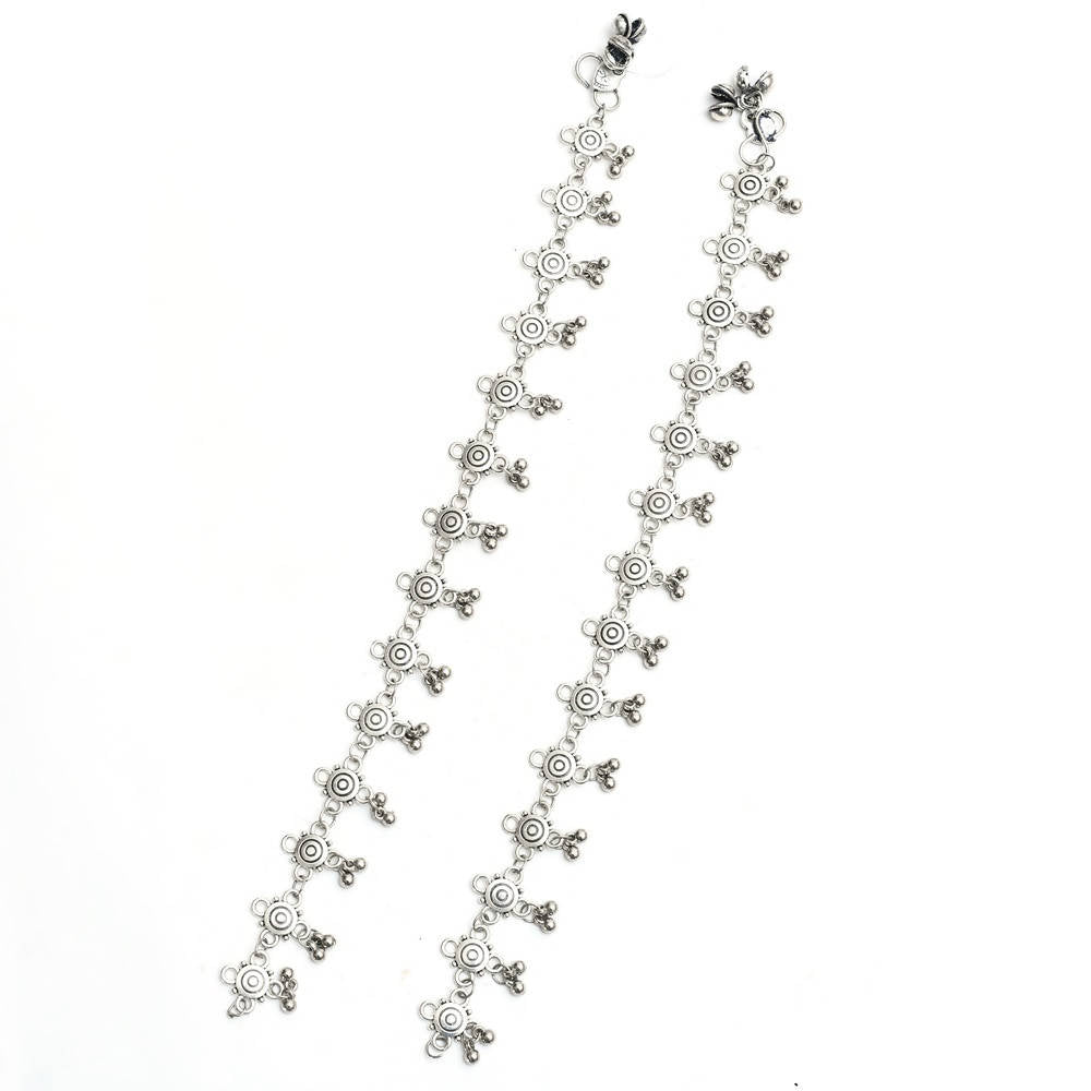Mominos Fashion Kamal Johar Oxidised Silver Adjustable Anklets | Swadesiicart