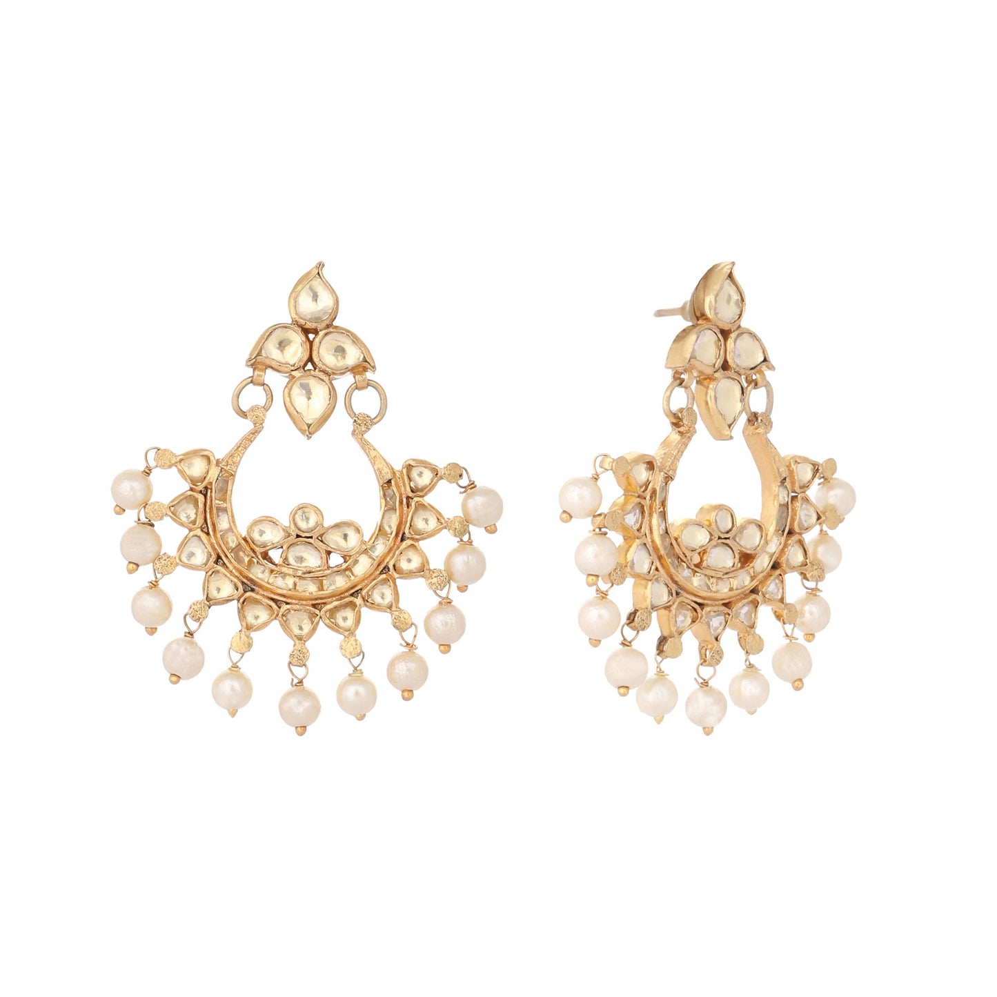 Nuyug 22K Gold Plated Kundan Chandbali Pearl Elegance Earrings | Swadesiicart