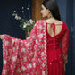 Aayaa Designer Embroidery Zari Sequins-Work Faux Blooming Georgette Suit - Red