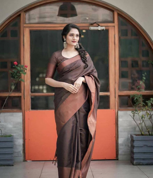 DEIANA'S Beautiful Designer Golden zari Soft Lichi Silk Saree - Mehandi - Swadesiicart