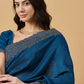 Blue Silk Blend Embroidered Saree with Unstitched Blouse - Vairagi