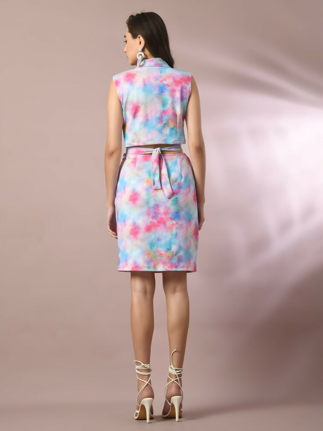 Myshka Women's Multi Printed Shawl Neck Party Top With Skirt Co-ord set - Swadesiicart