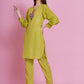Women Republic Green Lurex Cotton Hand Embroidered Kurta With Pants | Swadesiicart