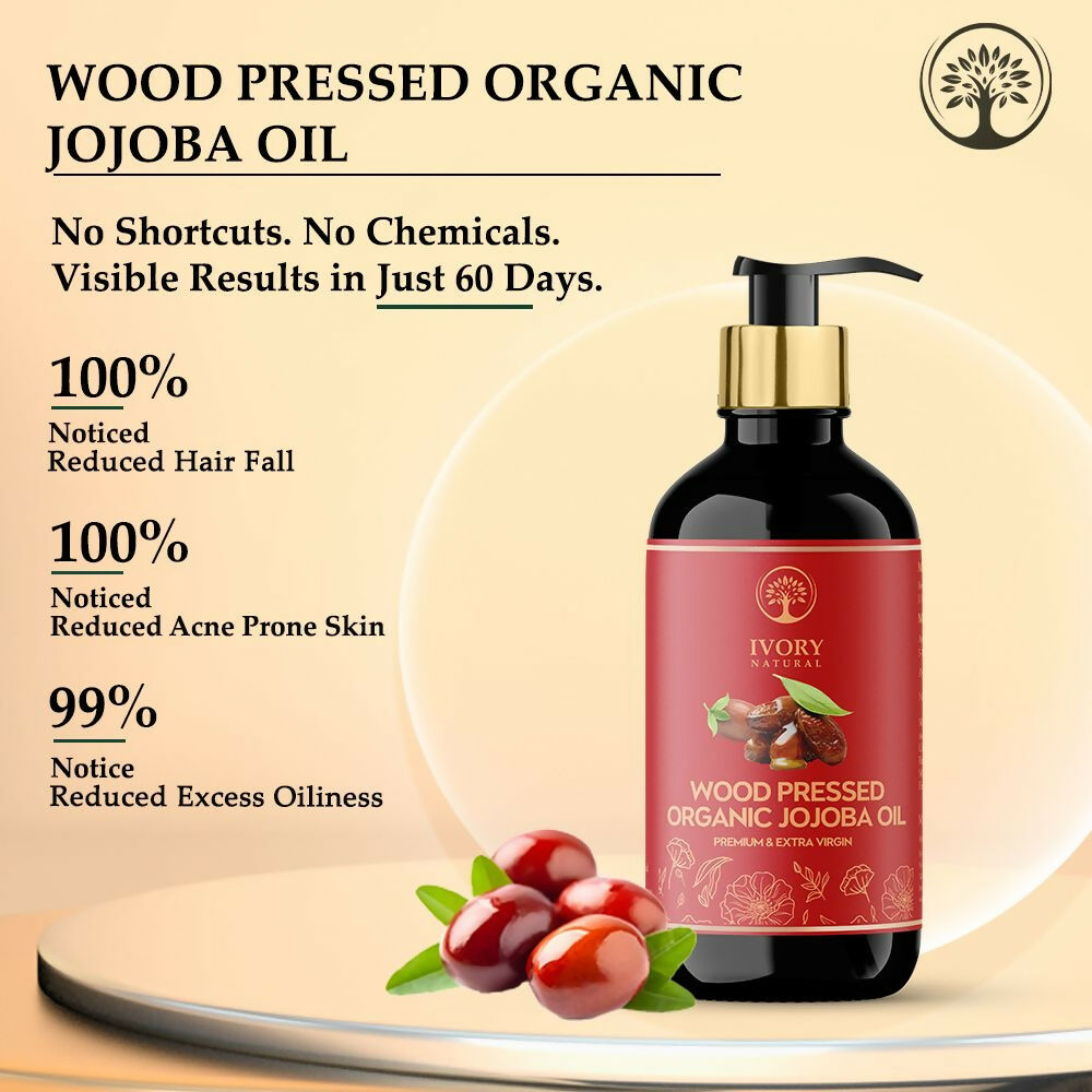 Ivory Natural Wood Pressed Organic Jojoba Oil Premium & Extra Virgin For Smooth Dry Skin, Avoid Flakiness, & Improve Skin Elasticity | Swadesiicart
