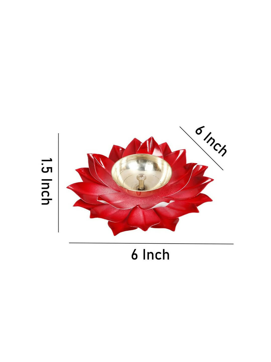 CraftVatika Red Lotus-Shaped Pooja Diya Oil Lamp | Swadesiicart