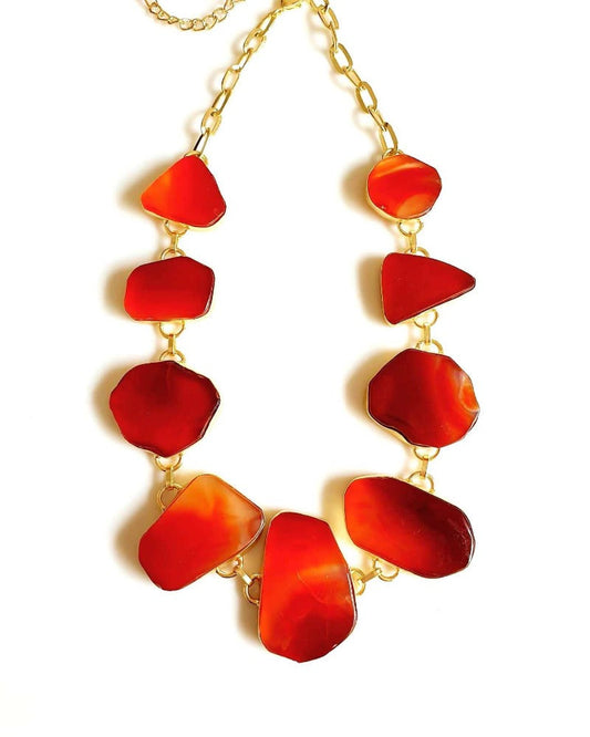 Bling Accessories Orange Agate Natural Stone Statement Necklace | Swadesiicart