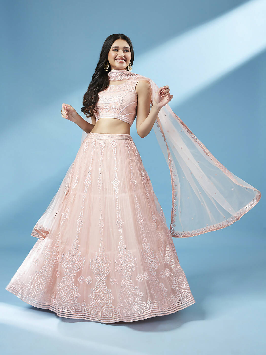 House of Panchhi Peach Net Gotapatti Work Lehenga & Blouse, Dupatta | Swadesiicart