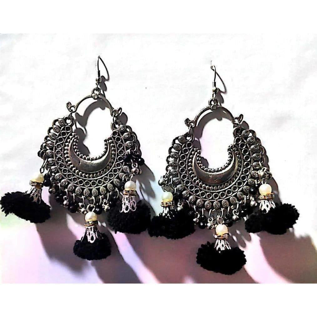 MS Fashion India Black Woolen Threaded with Chandbali Earrings | Swadesiicart