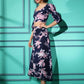 Blue Crepe Floral Printed Top with Matching Skirt - Shivani