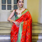 Vishnu Weaves Women's Red Patola Banarasi Silk Meenakari Zari Woven Saree with Blouse - Swadesiicart