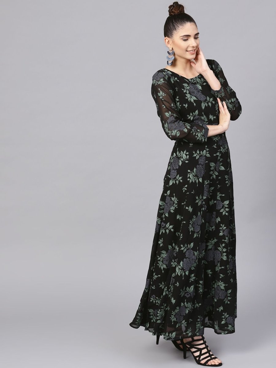 Ahalyaa Black Georgette Anarkali Kurta With Dupatta | Swadesiicart