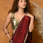 Very Much Indian Handloom Pure Cotton Silk Saree With Sleek Golden Border - Maroon | Swadesiicart