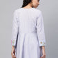 Ahalyaa Women Blue Crepe Pink & Gold Ethnic Print Angrakha Tunic | Swadesiicart