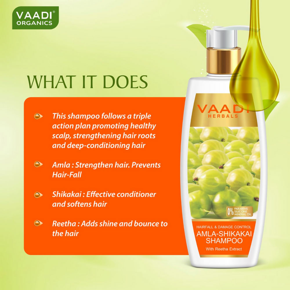 Vaadi Herbals Amla Shikakai Hair Fall and Damage Control Shampoo & Olive Conditioner - Swadesiicart