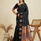 Vishnu Weaves Women's Black Banarasi Silk Zari Woven Saree with Blouse - Swadesiicart
