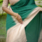 Vishnu Weaves Women's Green Tussar Silk Woven Saree with Blouse - Swadesiicart