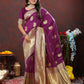 Lorenvalley Fashion Wine Soft Silk Woven Design Gold Zari Weaving Saree - Swadesiicart