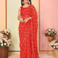 Red Georgette Designer Printed Ready To Wear Saree - Elite | Swadesiicart