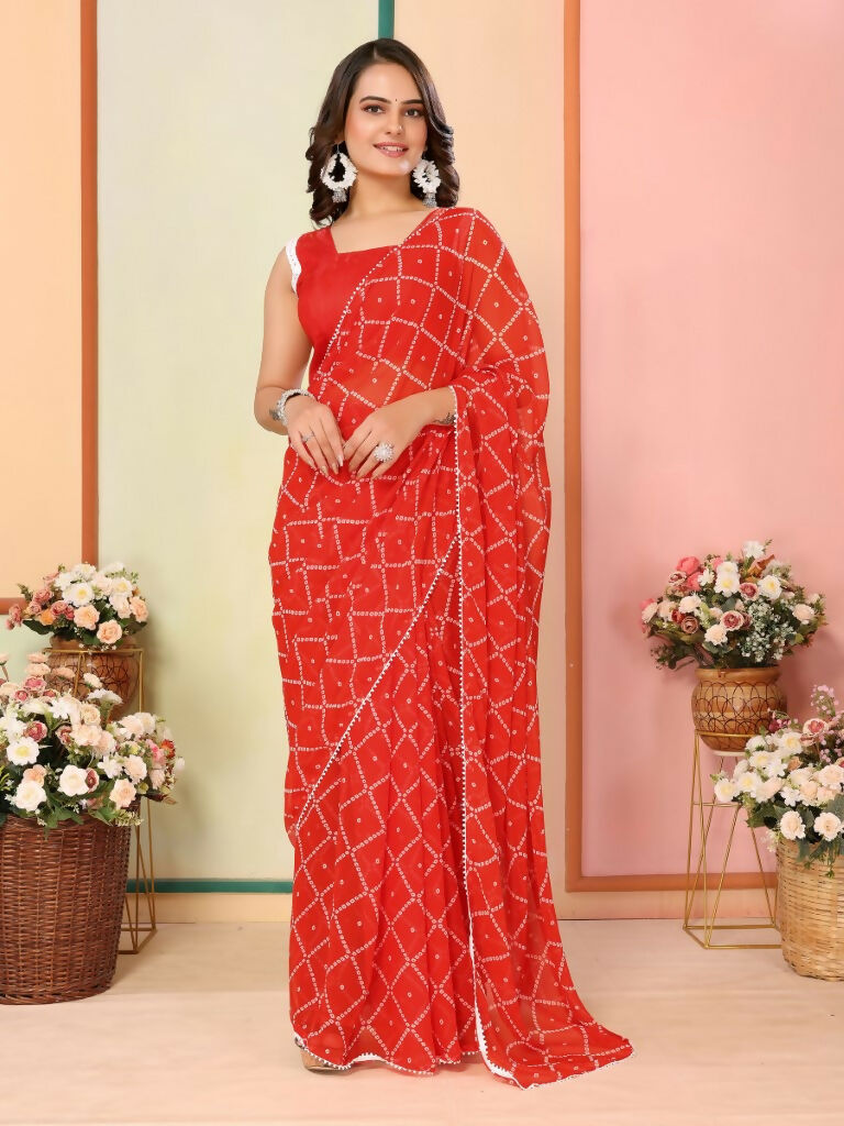 Red Georgette Designer Printed Ready To Wear Saree - Elite | Swadesiicart